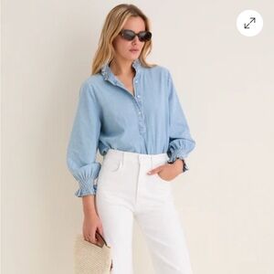 Tuckernuck Blue Chambray Teagan Ruffle Collar Blouse XXL